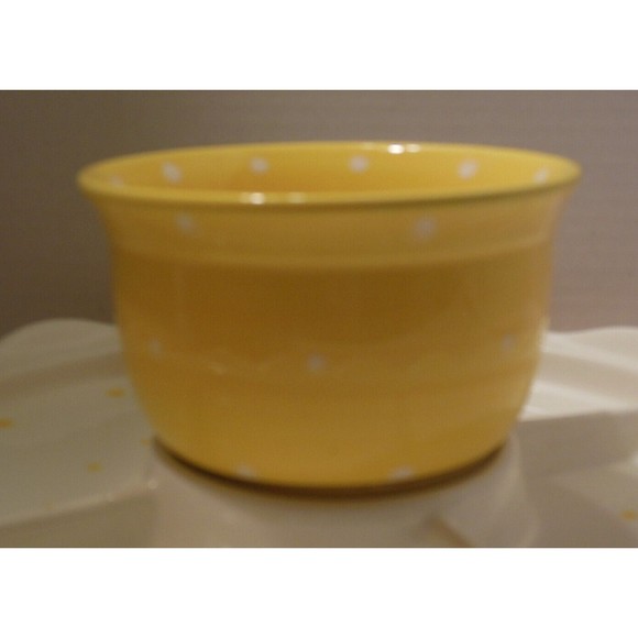 Chip and Dip Bowl Yellow Polka Dot Round Covered Bowl Lid - Picture 6 of 9